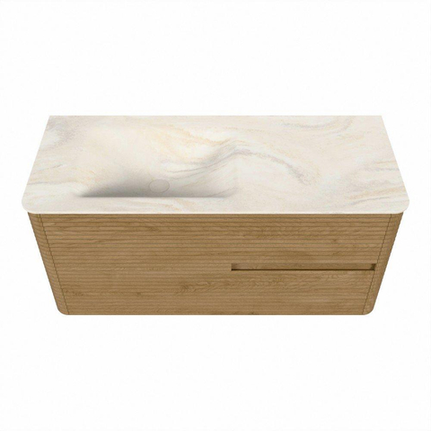 Mondiaz CIRO-DLUX Meuble de salle de bains - 110x45x50cm - Lavabo solid surface Ostra - 1 vasque à gauche - 1 trou de robinet - 2 tiroirs - Chêne SW1531048
