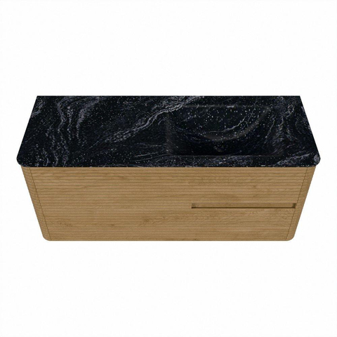 Mondiaz CIRO-DLUX Ensemble de meubles de salle de bains - 120x45x50cm - plan-vasque solid surface Lava - 1 vasque à droite - sans trous de robinetterie - 2 tiroirs - Chêne SW1531022