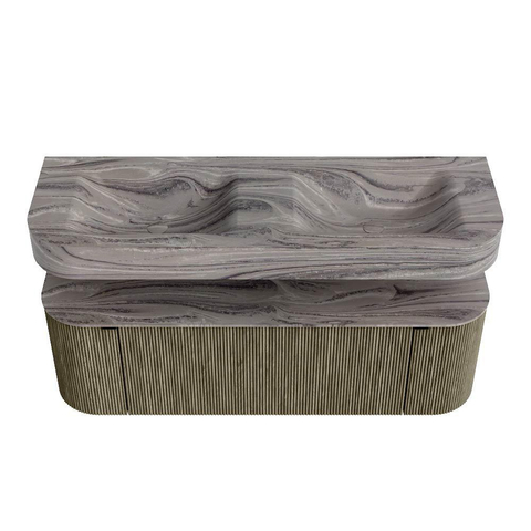 MONDIAZ THOR-DLUX 140cm meuble de salle de bains arrondi gauche + droite couleur Shadow avec 1 tiroir et 2 portes. Vasque suspendue CLOUD Double sans trou de robinet couleur Sombra. SW1464246