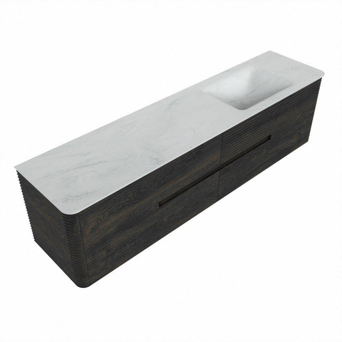 Mondiaz CIRO-DLUX Ensemble de meubles de salle de bains - 190x45x50cm - vasque en solid surface Opalo - 1 lavabo à droite - sans trous de robinet - 4 tiroirs - Shadow SW1532445