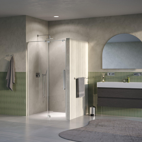 BRAUER Stellar Porte de niche - 2 pièces - 120x200cm - porte battante - revêtement verre - réversible - verre clair - Inox brossé PVD SW1418069