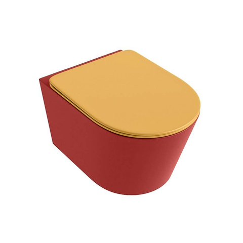 Mondiaz LAVIE hangtoilet – spoelrandloos – 36 x 53 cm – met softclose zitting – Fire (rood), zitting Ocher (geel) SW1208663
