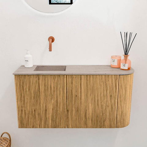 Mondiaz JOYA-DLUX 81.6cm meuble de toilette - arrondi droit couleur Oak - Vasque FAYE position Gauche Sans trou de robinet couleur Saba. SW1424209