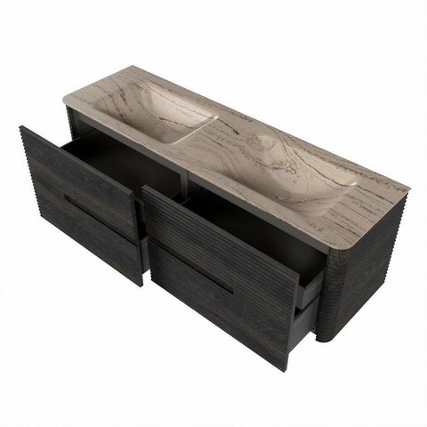 Mondiaz CIRO-DLUX Badkamermeubelset - 150x45x50cm - Solid surface wastafel Arena - 2 wasbak Dubbel - zonder kraangaten - 4 lades - Shadow SW1532353