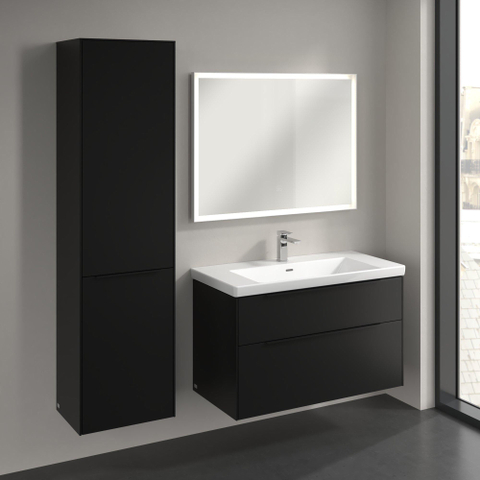 Villeroy & Boch Subway 3.0 Badkamerkast - opbouw - 45x35x170cm - 1 linksdraaiende - softclose deur greep - spaanplaat - Volcano Black (zwart) SW730471