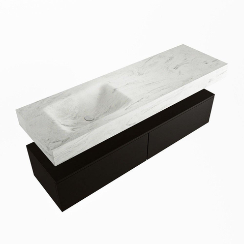 Mondiaz ALAN-DLUX Ensemble de meuble - 150cm - meuble Urban mat - 2 tiroirs - Lavabo Cloud Opalo suspendu - vasque Gauche - 1 trou de robinet SW806506