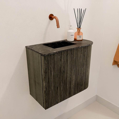 Mondiaz JOYA-DLUX 51.6cm toiletmeubel - ronding rechts kleur Shadow - Wastafel FAYE positie Links Zonder kraangat kleur Lava. SW1422940