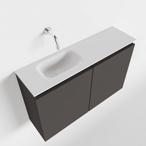 MONDIAZ TURE Toiletmeubel 80x23x50cm met 0 kraangaten 2 deuren dark grey mat Wastafel Eden links Solid Surface Wit SW474954