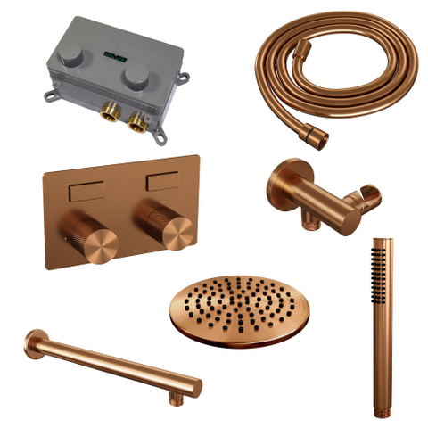 BRAUER Copper Carving ensemble de douche pluie encastré – douche de tête Ø 20 cm – bras mural droit – douchette bâton – support fixe SW925563