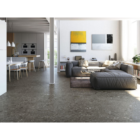 Terravito Mareno carreau mural et de sol - 60x60cm - 9.5mm - Carré - rectifié - Terrazzo - Noir mat SW522591