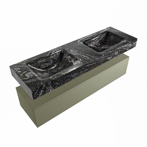 Mondiaz ALAN-DLUX Ensemble de meuble - 150cm - meuble Army mat - 1 tiroir - Lavabo Cloud Lava suspendu - vasque Gauche et droite - 2 trous de robinet SW808517