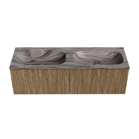 MONDIAZ KURVE-DLUX Meuble de salle de bains 140 cm couleur Dusk avec 2 tiroirs et 0 portes. Lavabo STOR SMALL Double sans trou de robinet Sombra. SW1433894