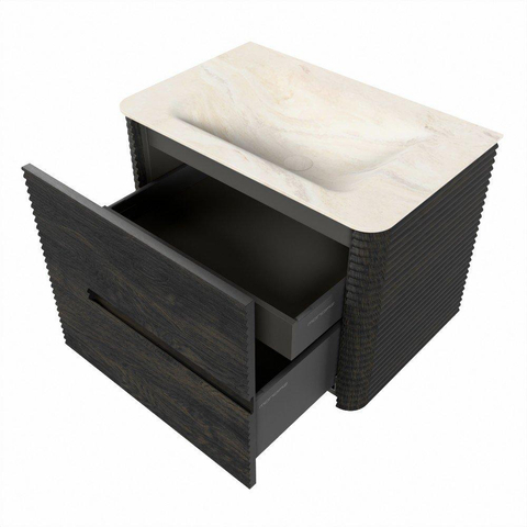 Mondiaz CIRO-DLUX Badkamermeubelset - 70x45x50cm - Solid surface wastafel Ostra - 1 wasbak Midden - 1 kraangat - 2 lades - Shadow SW1532448
