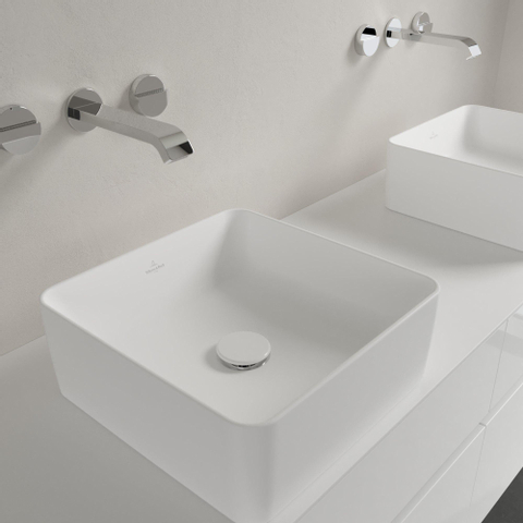 Villeroy & Boch Collaro opzetwastafel vierkant - 38x38cm - zonder overloop - zonder kraangat CeramicPlus - Stone White (mat wit) SW336078