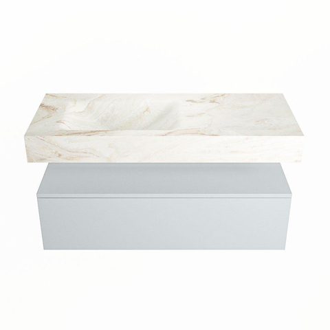 Mondiaz ALAN-DLUX Ensemble de meuble - 110cm - meuble Clay mat - 1 tiroir - Lavabo Cloud Frappe suspendu - vasque Gauche - 0 trous de robinet SW804969