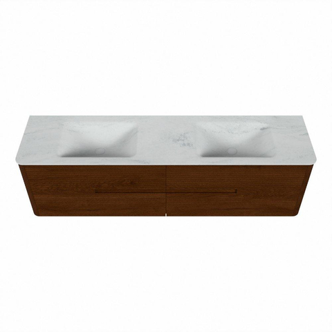 Mondiaz CIRO-DLUX Meuble de salle de bains - 180x45x50cm - Plan vasque Solid surface Opalo - 2 vasques Double - sans perçage pour robinet - 4 tiroirs - Ruby SW1531815