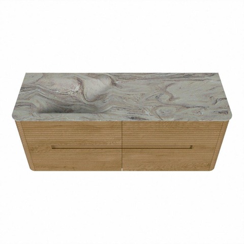 Mondiaz CIRO-DLUX Badkamermeubelset - 130x45x50cm - Solid surface wastafel Glace - 1 wasbak Links - zonder kraangaten - 4 lades - Oak SW1530817