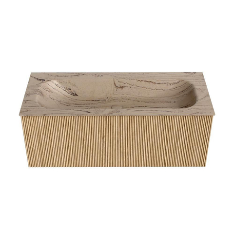 MONDIAZ KURVE-DLUX 110cm badmeubel kleur Oak met 1 lade en 0 deuren. Wastafel BIG MEDIUM Midden 1 kraangat Arena. SW1431139