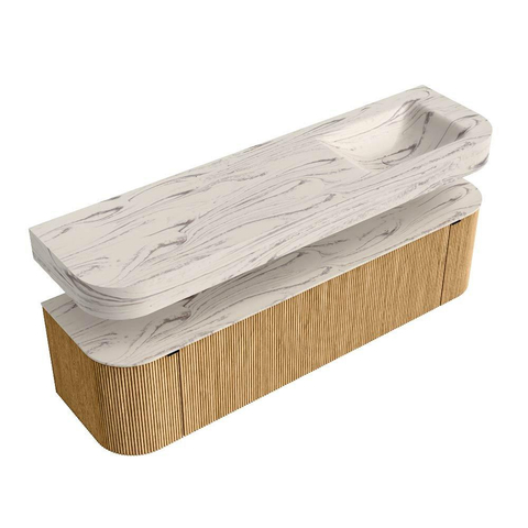 MONDIAZ THOR-DLUX 170cm meuble de salle de bains arrondi gauche + droite couleur Oak avec 1 tiroir et 2 portes. Vasque suspendue CLOUD Droite 1 trou de robinet couleur Nata. SW1465781