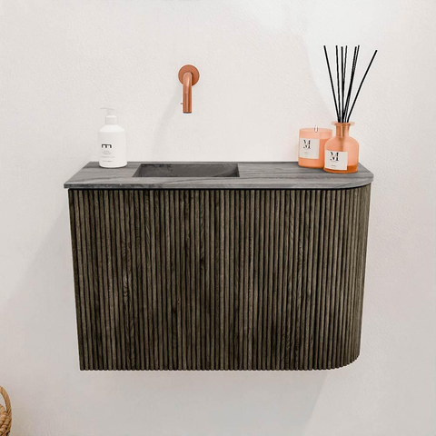 Mondiaz JOYA-DLUX 61.6cm toiletmeubel - ronding rechts kleur Shadow - Wastafel FAYE positie Links Zonder kraangat kleur Sombra. SW1426259