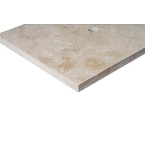 Saniclass Travertine plan sous vasque - 120x46cm - sans trous de robinet - 2 découpes pour siphon - pierre naturelle marbrée SW1242431