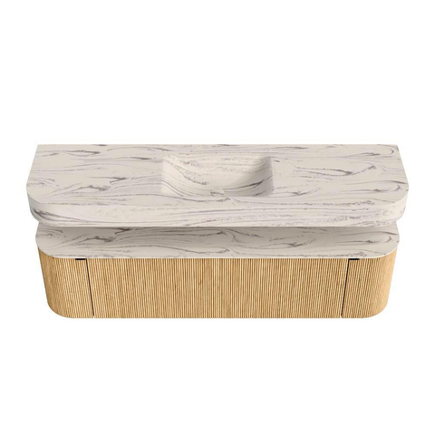 MONDIAZ THOR-DLUX Meuble de salle de bains 170cm arrondi gauche + droite couleur Oak avec 1 tiroir et 2 portes. Vasque suspendue CLOUD Milieu sans trou de robinet couleur Nata. SW1465770