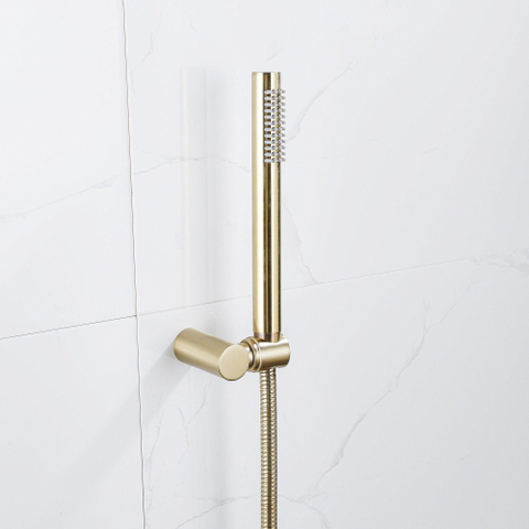 Fortifura Calvi Thermostatische badkraan - met staafhanddouche handdouchehouder en - metalen doucheslang - PVD - geborsteld messing (goud) SW811969