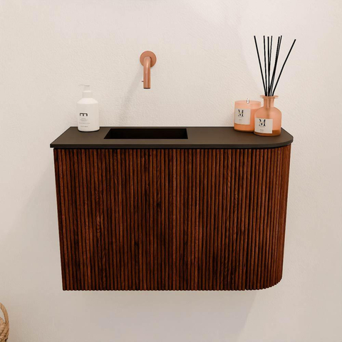 Mondiaz JOYA 61.6cm toiletmeubel - ronding rechts kleur Ruby - Wastafel FAYE positie Links Zonder kraangat kleur Urban. SW1421823