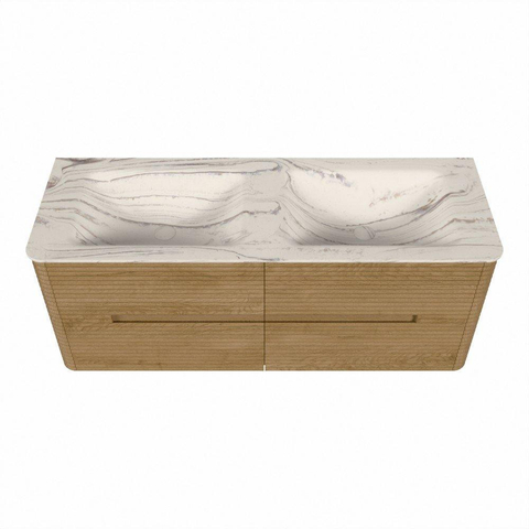 Mondiaz CIRO-DLUX Ensemble meuble de salle de bains - 130x45x50cm - Plan-vasque solid surface Nata - 2 vasques Double - 2 trous de robinetterie - 4 tiroirs - Chêne SW1531459