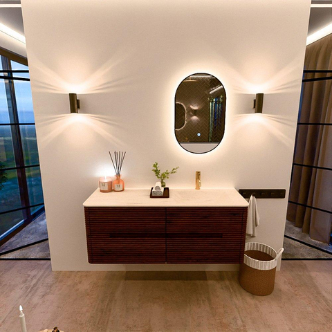 Mondiaz CIRO-DLUX Meuble de salle de bains - 130x45x50cm - Lavabo solid surface Meli - 1 vasque à droite - 1 trou de robinet - 4 tiroirs - Ruby SW1531788