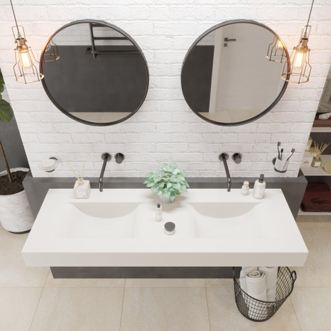Ideavit SolidVolo Wastafel 140x48x11cm 0 kraangaten Solid surface mat wit SW408409