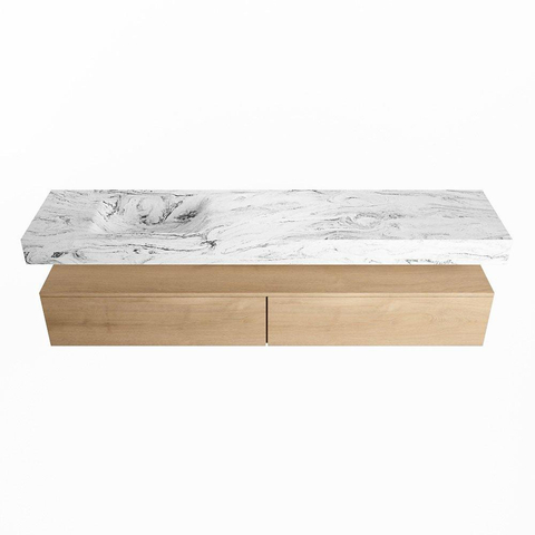 Mondiaz ALAN-DLUX Ensemble de meuble - 200cm - meuble Washed Oak mat - 2 tiroirs - Lavabo Cloud Glace suspendu - vasque Gauche - 1 trou de robinet SW808862