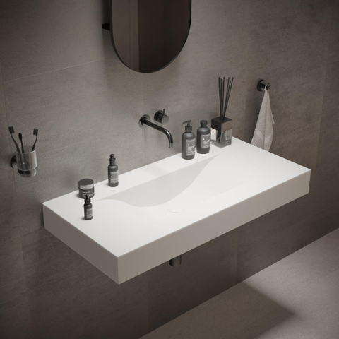 Ideavit Wastafel 100x48x11cm 0 kraangaten Solid surface mat wit SW408408