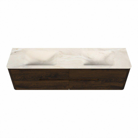 Mondiaz CIRO-DLUX Badkamermeubelset - 180x45x50cm - Solid surface wastafel Ostra - 2 wasbak Dubbel - 2 kraangaten - 4 lades - Walnut SW1530386