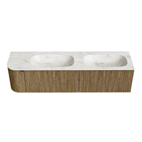 Mondiaz KURVE-DLUX Badkamermeubelset - 175x46x40cm - 2 lade - 1 deur - wastafel solid surface - dubbel / rechts - 2 kraangaten - Dusk SW1415198