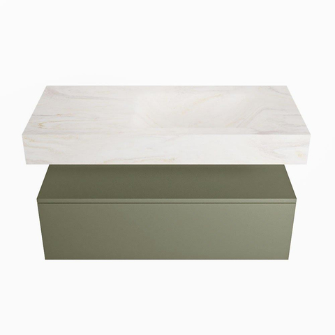 Mondiaz ALAN-DLUX Ensemble de meuble - 100cm - meuble Army mat - 1 tiroir - Lavabo Cloud Ostra suspendu - vasque Droite - 1 trou de robinet SW807540