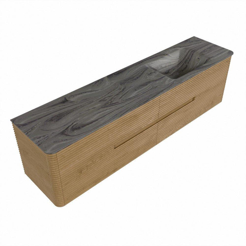 Mondiaz CIRO-DLUX Meuble de salle de bains - 190x45x50cm - Plan vasque solid surface Sombra - 1 lavabo à droite - sans trous de robinet - 4 tiroirs - Chêne SW1531302