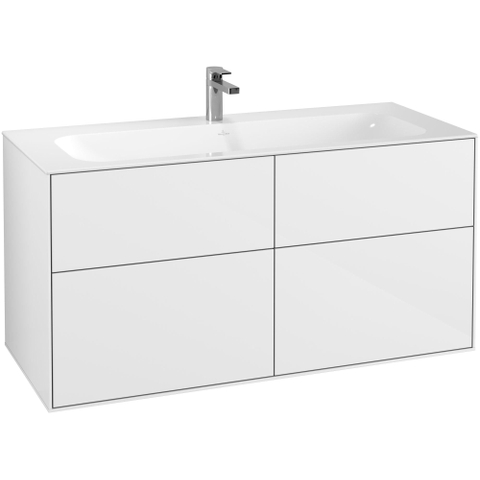 Villeroy & Boch Finion Meuble sous-lavabo - avec éclairage - 4 tiroirs à extraction - 1196 x 591 x 498 mm - Laque Blanc Brillant SW479480