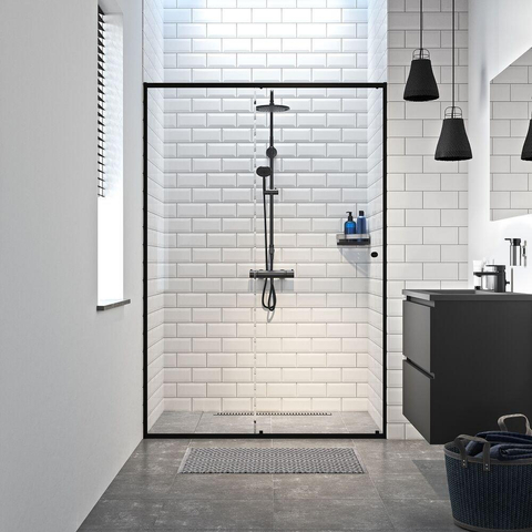 Tiger Tyne ensemble de douche pluie sans robinet – douche de tête Ø 22,5 cm – barre de douche avec inverseur – douchette avec flexible – noir mat SW544593