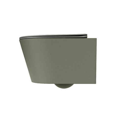 Mondiaz LAVIE hangtoilet – spoelrandloos – 36 x 53 cm – met softclose zitting – Army (groen), zitting Smoke (lichtbruin) SW1208725