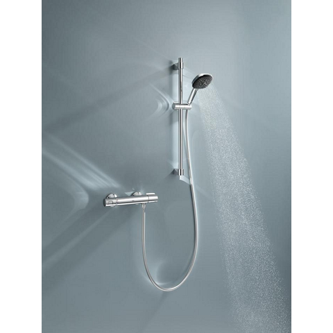 GROHE Precision Trend Ensemble de douche - robinet de douche thermostatique - avec ensemble barre de douche - 60cm - douchette à main carrée - 1 type de jet - flexible de douche lisse - chrome SW1028103