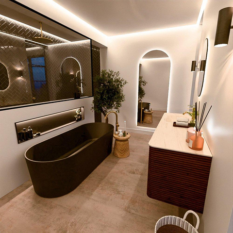 Mondiaz CIRO-DLUX Meuble de salle de bains - 150x45x50cm - Plan vasque Solid surface Meli - 1 lavabo à gauche - 1 trou de robinet - 4 tiroirs - Ruby SW1531767