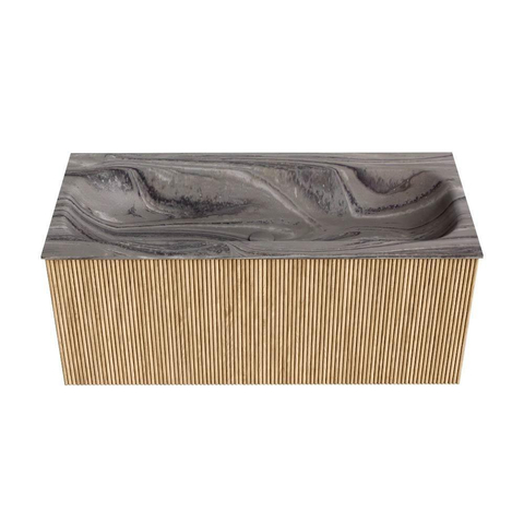 MONDIAZ KURVE-DLUX Meuble de salle de bains 100cm couleur Oak avec 1 tiroir et 0 porte. Lavabo BIG MEDIUM Central sans trou de robinet Sombra. SW1433558