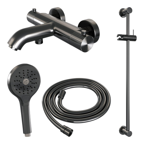 BRAUER Stripe Mitigeur thermostatique douche bain - SET 02 - apparent - barre coulissante - douchette 3 positions - flexible de douche - gunmetal brossé PVD SW1434972