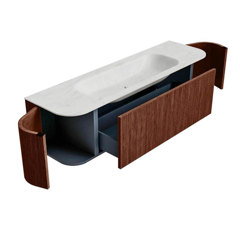 Mondiaz KURVE-DLUX Badkamermeubelset - 160x46x40cm - 1 lade - 2 deuren - wastafel solid surface - midden - 1 kraangat - Ruby SW1415876