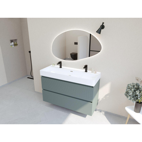 H&R Badmeubelen Infinity XXL 3D Badkamermeubelset - 120 cm - 1 keramische wasbak kube wit - 2 kraangaten - 2 lades - mat petrol SW863507