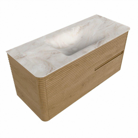 Mondiaz CIRO-DLUX Badkamermeubelset - 110x45x50cm - Solid surface wastafel Frappe - 1 wasbak Midden - zonder kraangaten - 2 lades - Oak SW1530850
