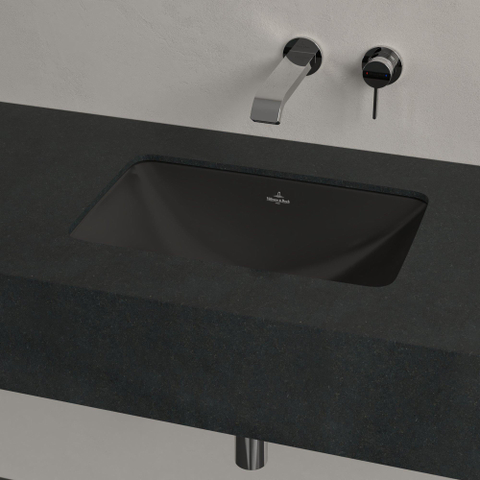 Villeroy & Boch Loop & Friends onderbouwwastafel - 45x28cm - zonder kraangat - met overloop CeramicPlus - Pure Black (zwart) SW1162272