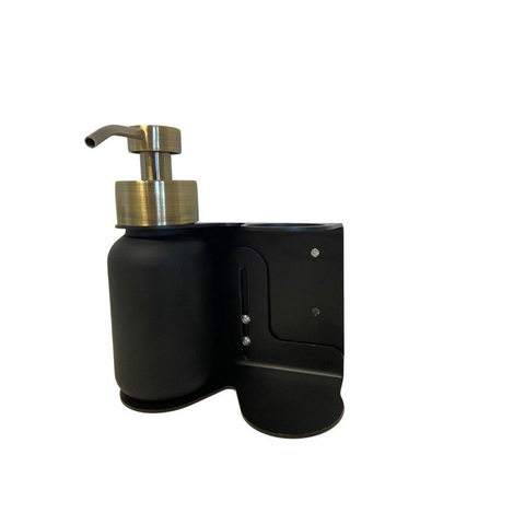 Wellmark Dispenser holder zwart met Wellmark Shampoo en Body Wash bruin glas messing pomp 250ml SHOWROOMMODEL SHOW25844