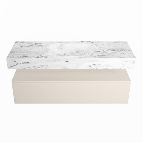 Mondiaz ALAN-DLUX Ensemble de meuble - 130cm - meuble Linen mat - 1 tiroir - Lavabo Cloud Glace suspendu - vasque Centre - 0 trous de robinet SW806009